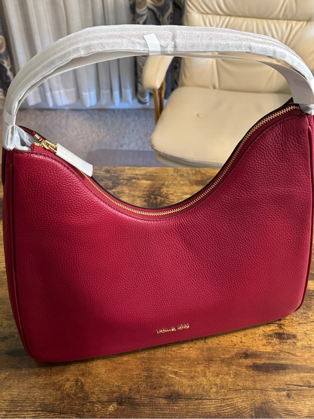 Michael Kors Nayla Medium Pebbled Leather Shoulder Bag - Cherry Red - New!